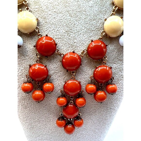 Vintage Boho Statement Necklace With Yellow Orange & White Beads.  C17 - Picture 8 of 11